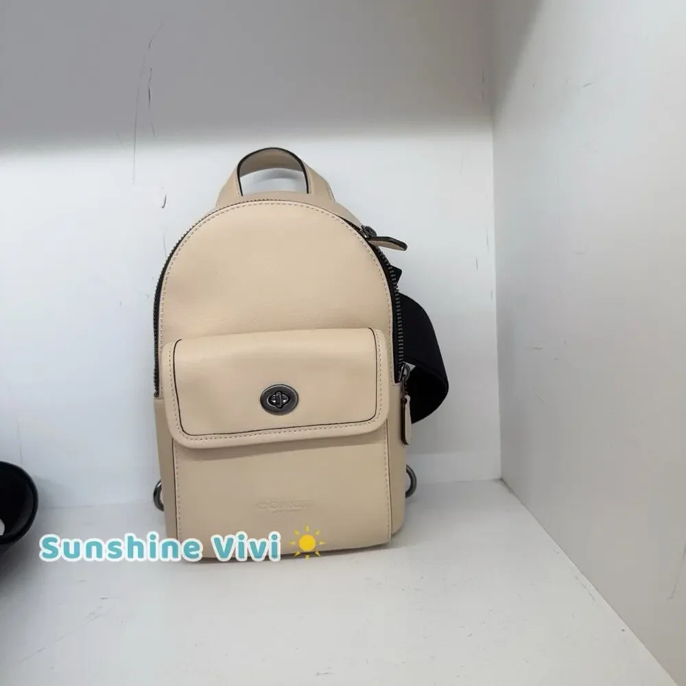 NWT COACH Small Turnlock Sling Pack Smooth Leather Backpack Bag Ivory CAJ28 - Picture 5 of 11